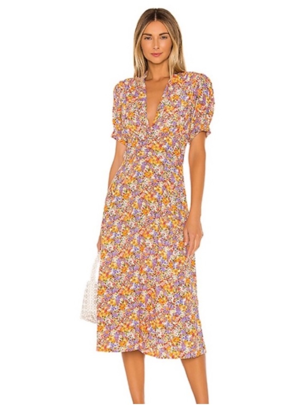 FAITHFULL THE BRAND FLOWY MIDI DRESS V-NECK FEMININE PRAIRIE ROMANTIC SIZE 6 MED - Picture 5 of 16